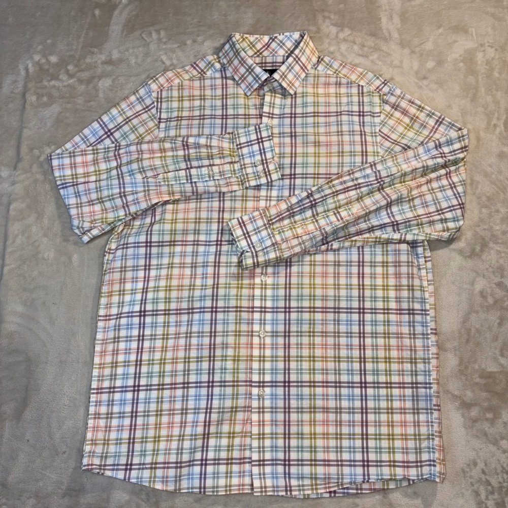 Hart Schaffner Marx Mens Plaid Button Down Shirt Cotton Multi Color Size M
